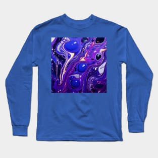 Indigo Depths: Structured Fluidity in Abstract Art Long Sleeve T-Shirt